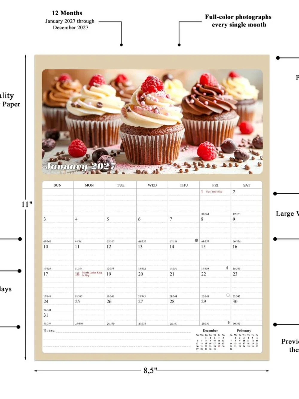 2027 Calendar Magnetic Peel & Stick 12 Months 8.5